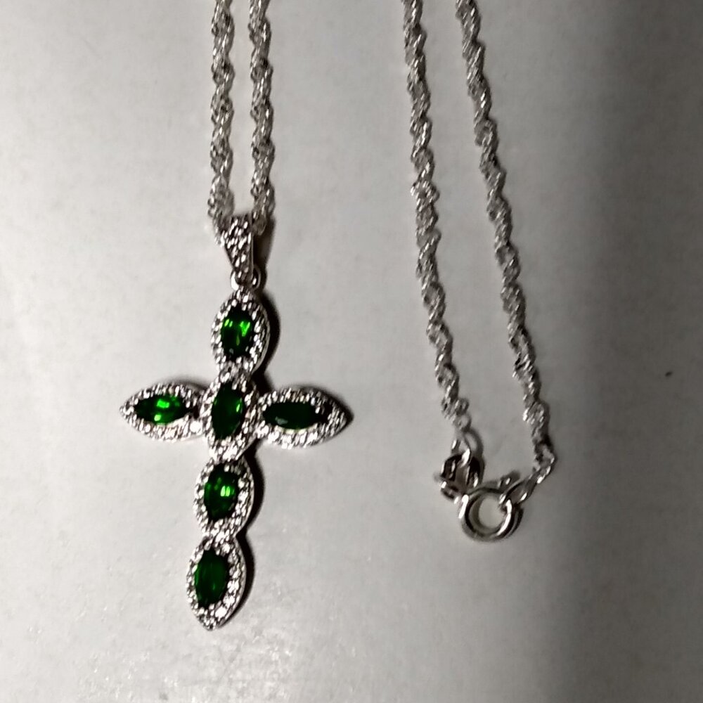 Beautiful Russian chrome diopside cross pendant
